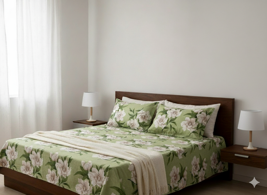 Family Cot Bedsheet – Apple green Daisy print