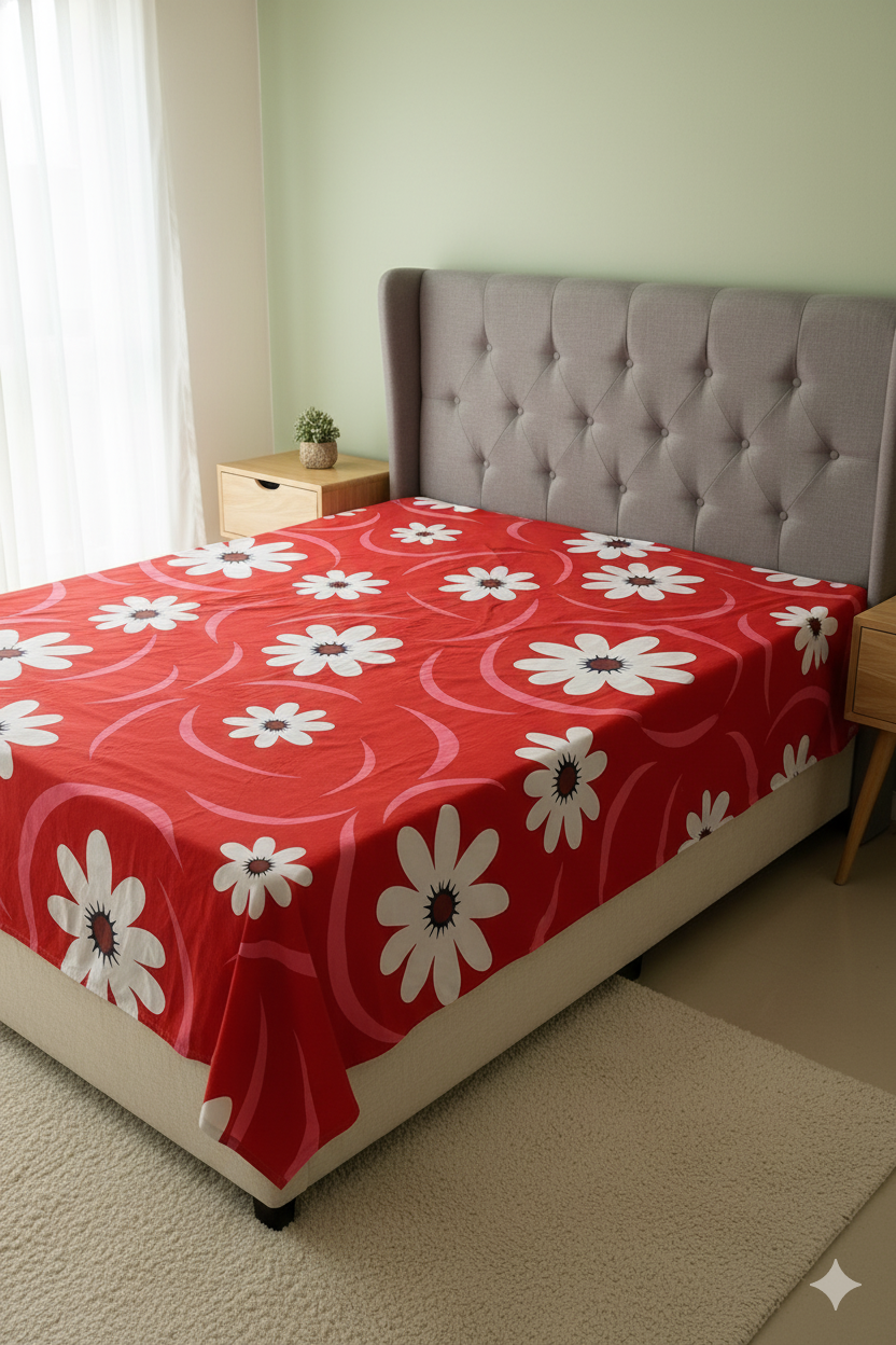 Family Cot Bedsheet – Red Daisy Print-T301