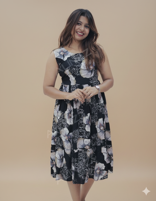 Stylish Women’s Floral Print Rayon Frock - R465
