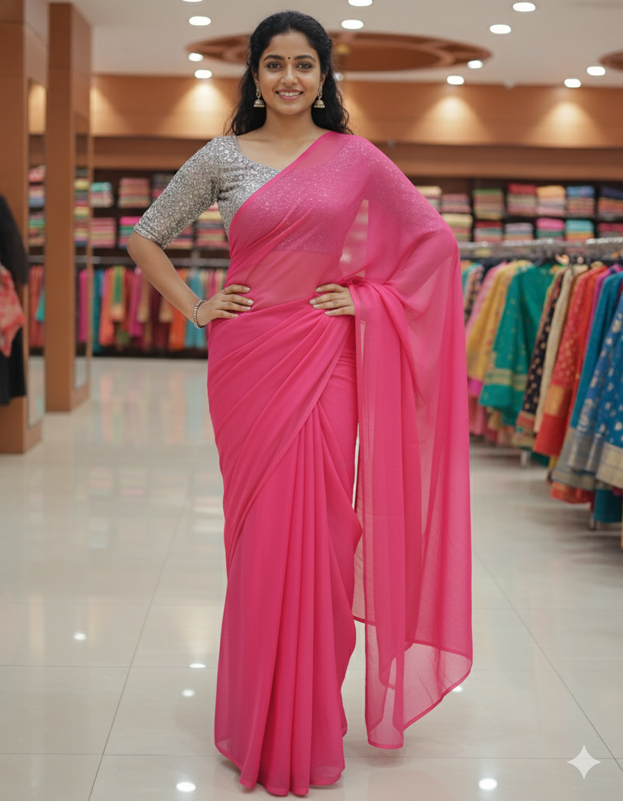 Diwali Special Blackberry Silk Plain Saree with Contrast Embroidery Blouse -D19