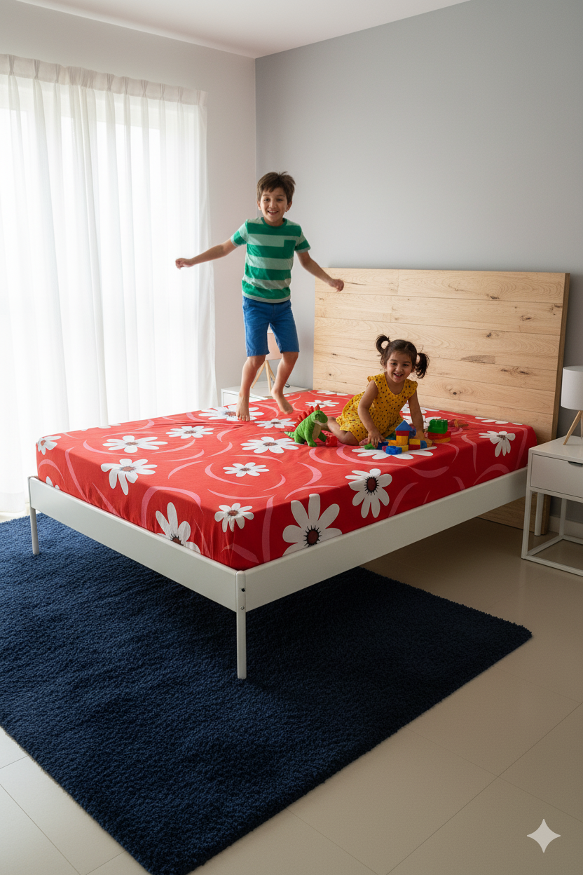 Family Cot Bedsheet – Red Daisy Print-T301