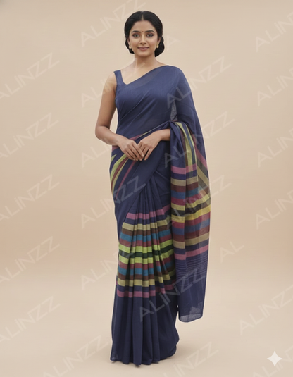 Malmal Cotton Rainbow Design Saree – R559