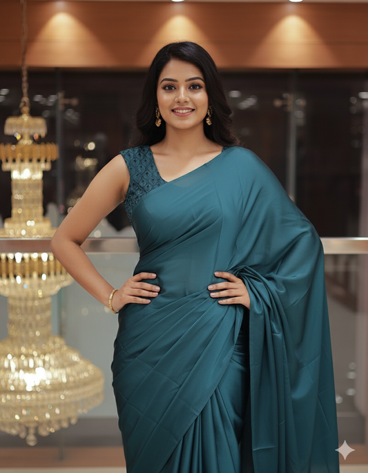Diwali Special Plain Saree with Tone to tone Embroidery Blouse -D15