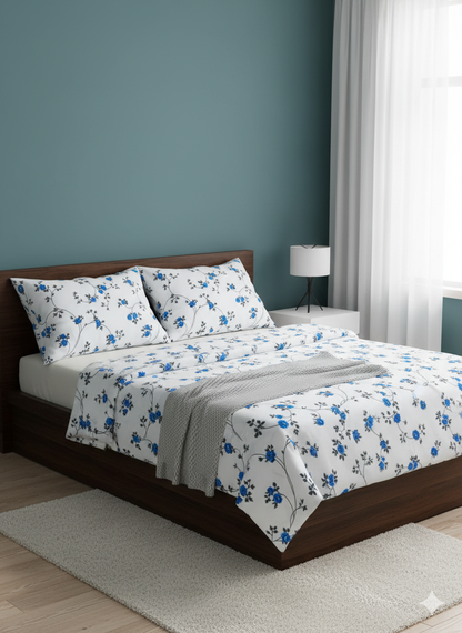 Family Cot Bedsheet  without Pillow Cover-  White Daisy Print