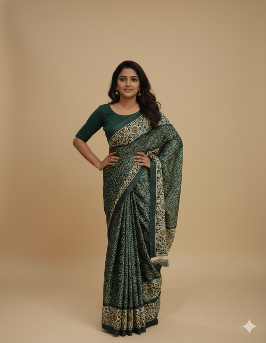Women's Chiffon Floral Printed Saree -R419(D)