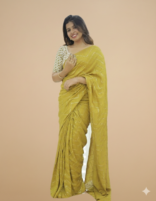 Vichitra Silk Sarees with Golden Stripes - G281