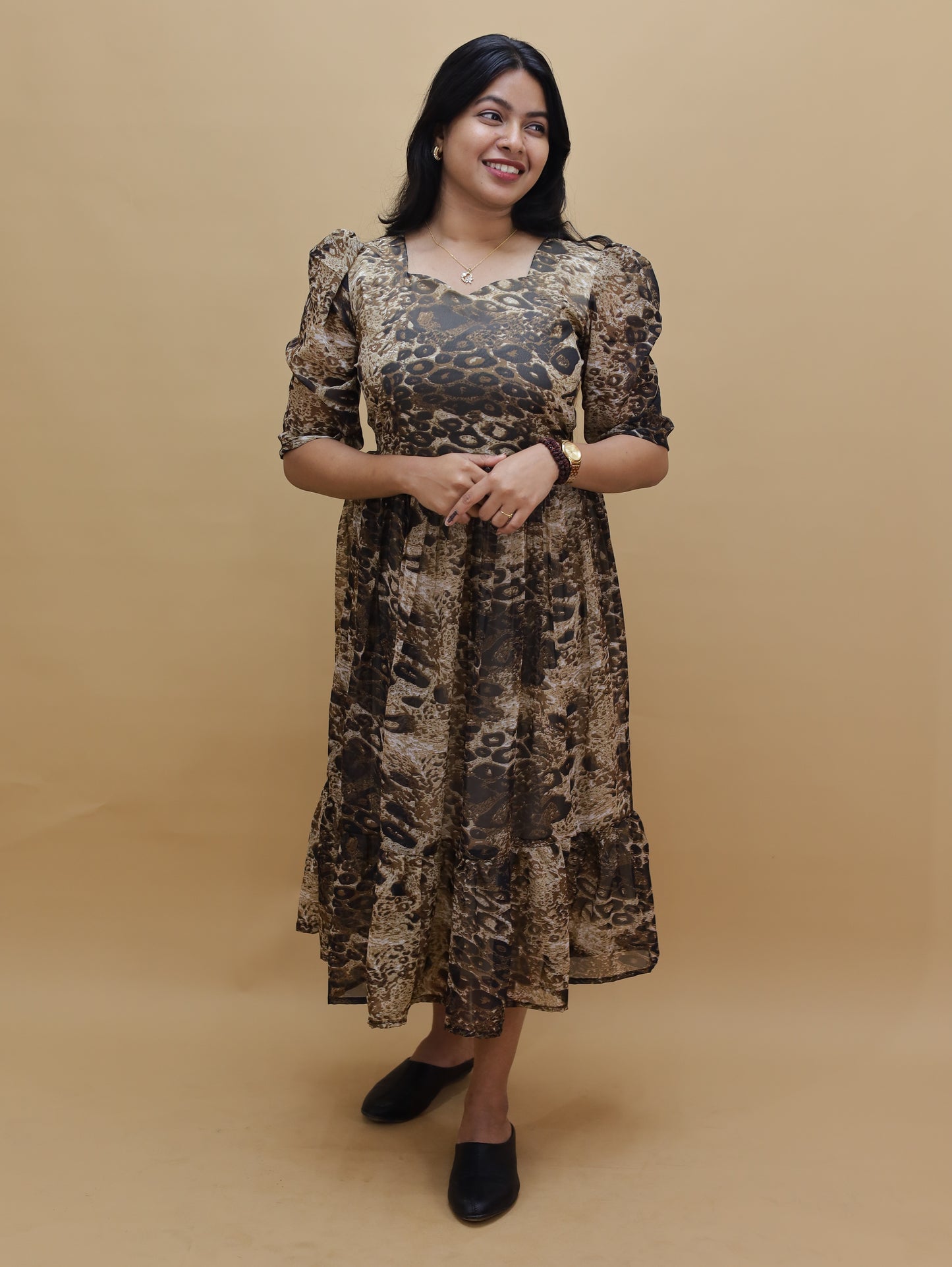 Women's Georgette animal print Frock-R573