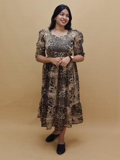 Women's Georgette animal print Frock-R573