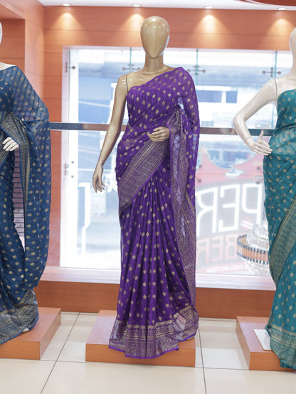 Semi Georgette Foil Print Brocade Design Saree – R614