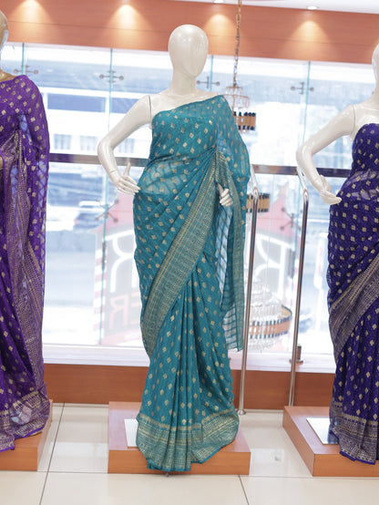 Semi Georgette Foil Print Brocade Design Saree – R614