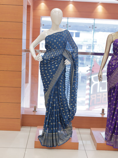 Semi Georgette Foil Print Brocade Design Saree – R614