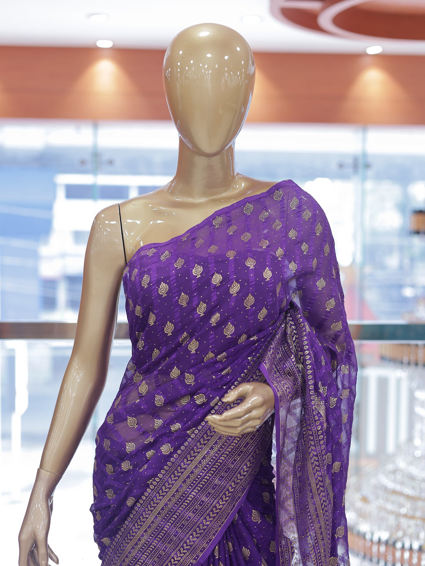 Semi Georgette Foil Print Brocade Design Saree – R614