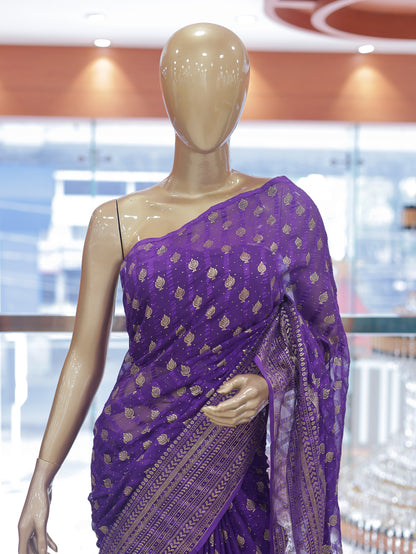 Semi Georgette Foil Print Brocade Design Saree – R614