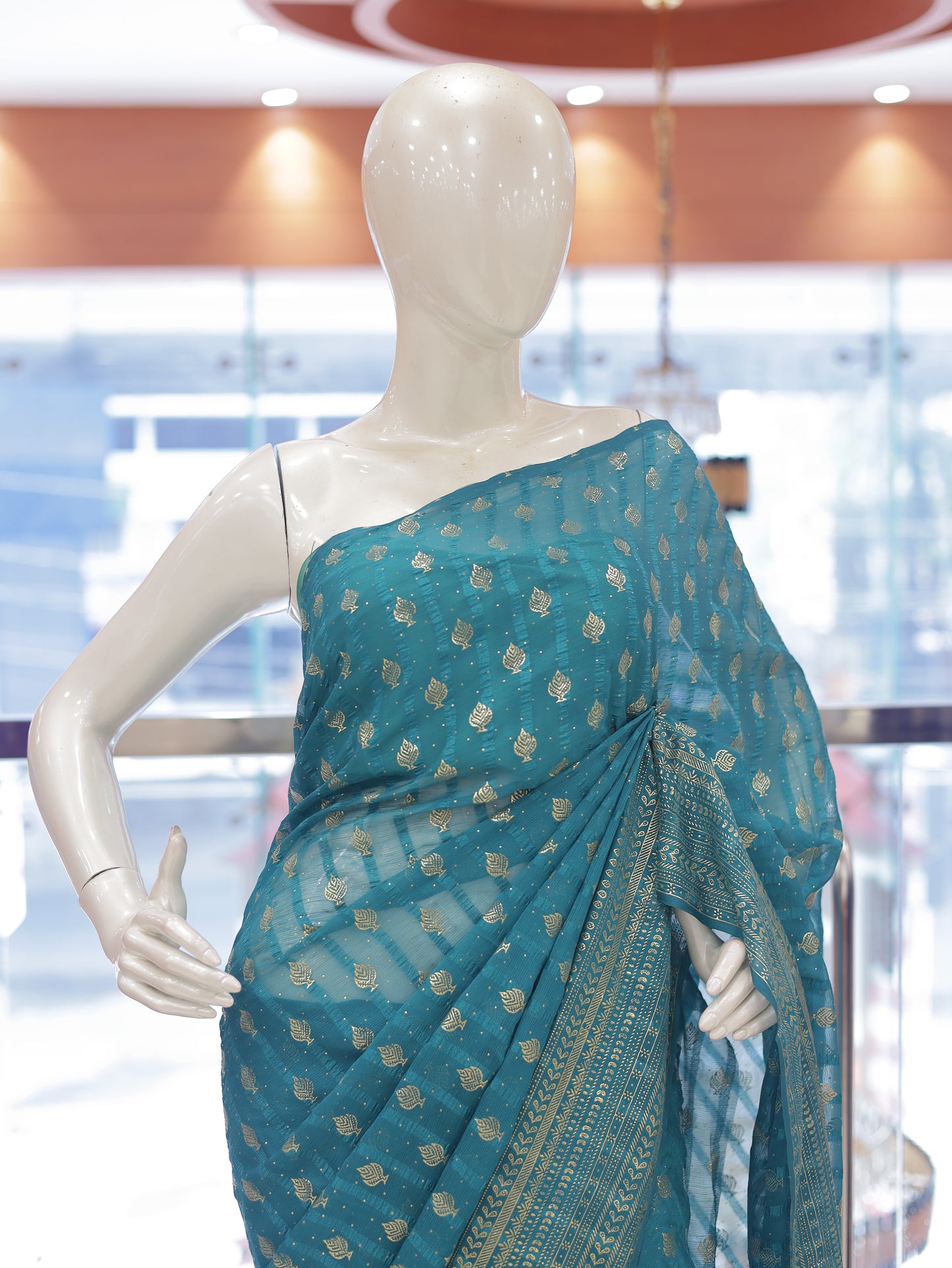 Semi Georgette Foil Print Brocade Design Saree – R614