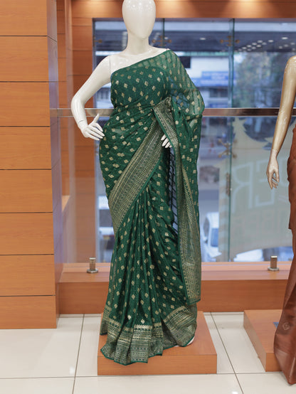 Semi Georgette Foil Print Brocade Design Saree – R614