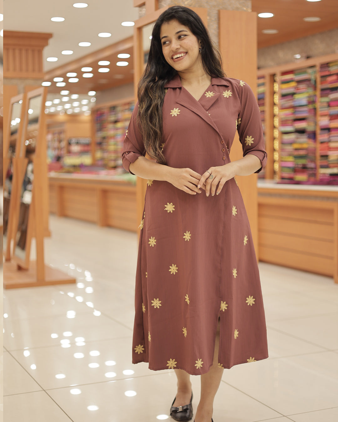 Women’s Wrap Style A-Line Kurthi with Floral Embroidery -G329