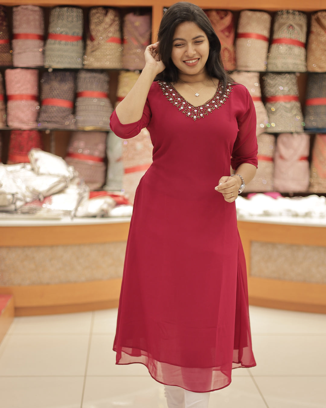 Women's Georgette Handwork Kurti- G348