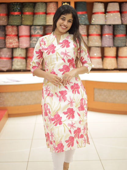 Women's FLoral Printed Slited Kurthi- 1295