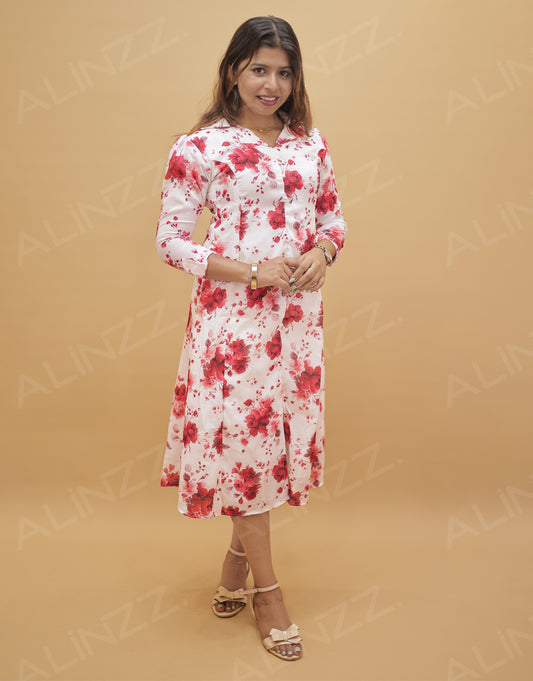 Womens Christmas Floral A-Line Kurti – R524
