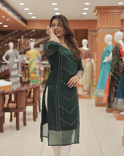 Women's Velvet Organza Kurti -R214