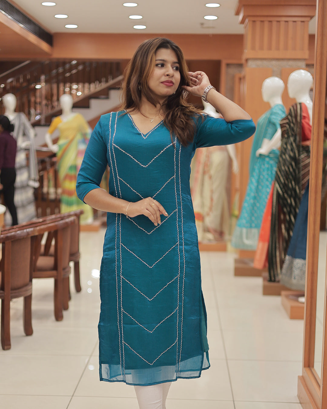 Women's Velvet Organza Kurti -R214