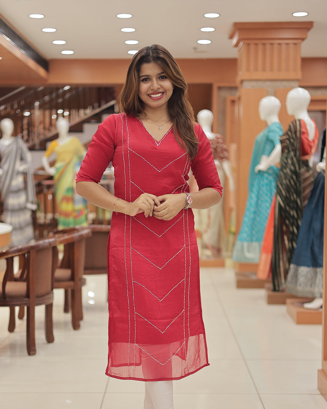 Women's Velvet Organza Kurti -R214