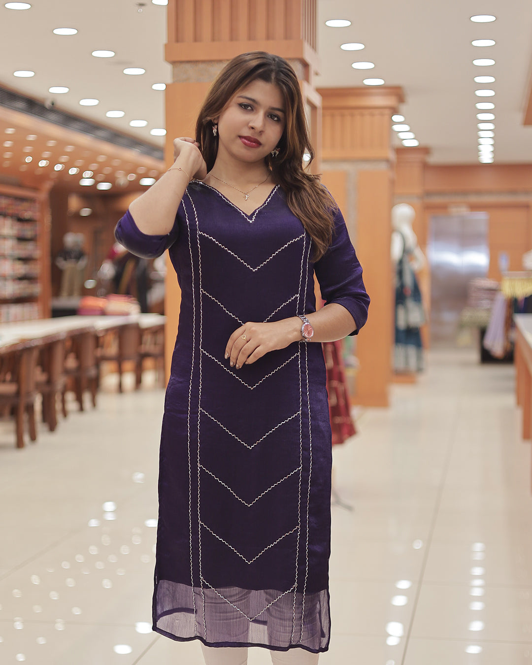Women's Velvet Organza Kurti -R214