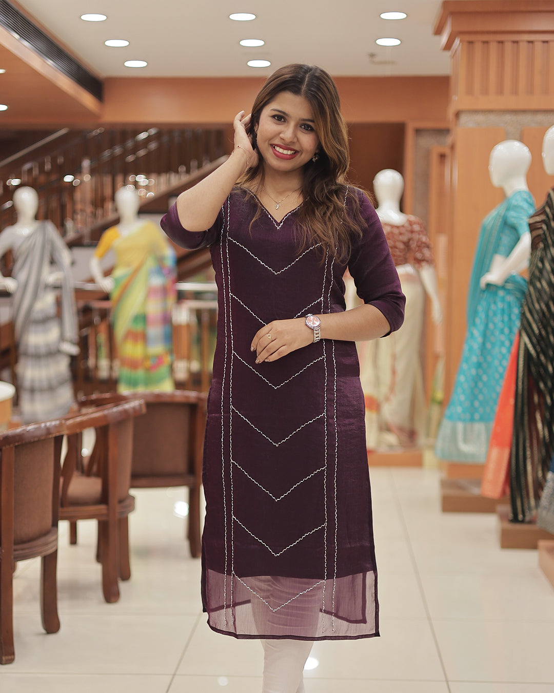 Women's Velvet Organza Kurti -R214