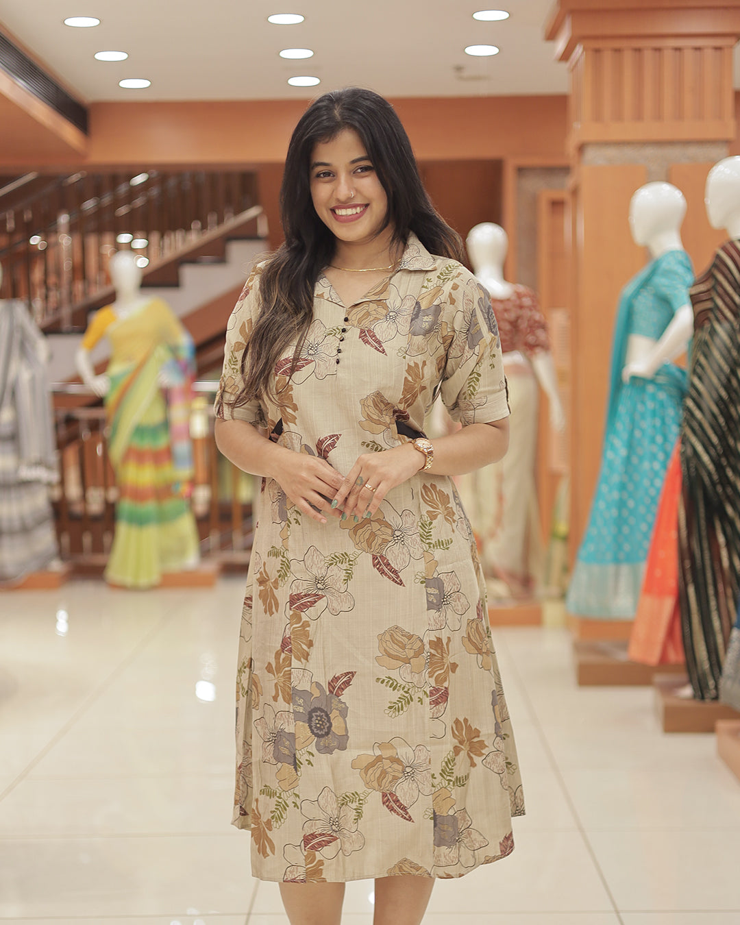 Women's Floral A-Line Kurtii -R219