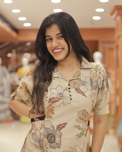 Women's Floral A-Line Kurtii -R219