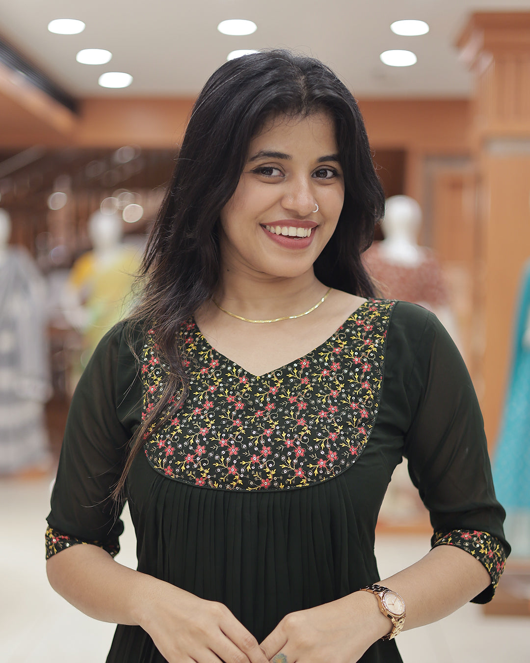 Women's Georgette A-Line Kurti with Knife Pleats - R221