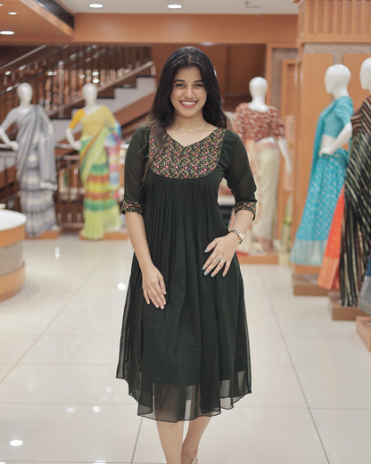 Women's Georgette A-Line Kurti with Knife Pleats - R221
