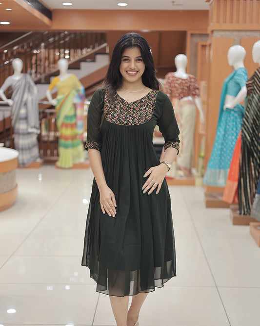 Women's Georgette A-Line Kurti with Knife Pleats - R221
