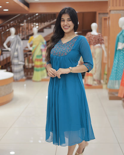 Women's Georgette A-Line Kurti with Knife Pleats - R221