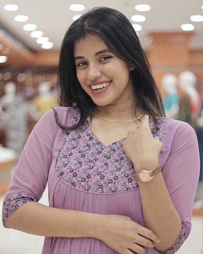 Women's Georgette A-Line Kurti with Knife Pleats - R221
