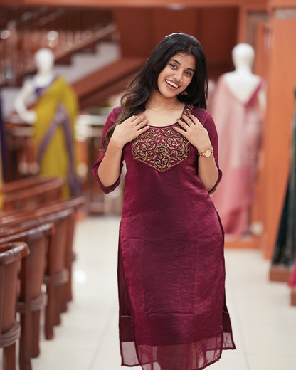 Women's Velvet Organza Kurti -R236
