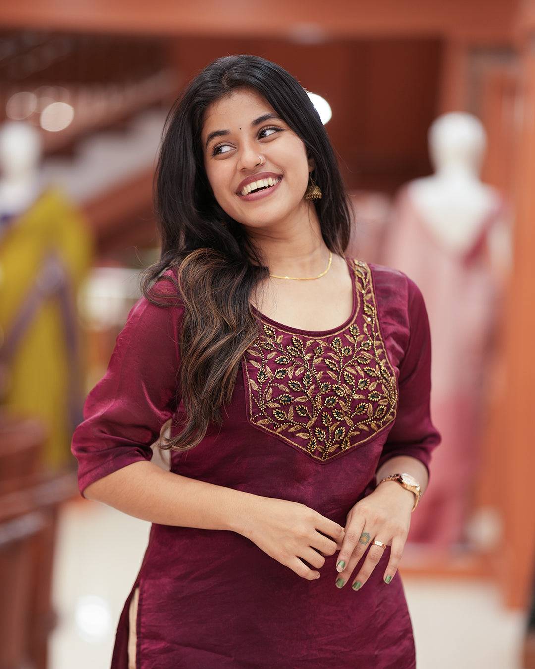 Women's Velvet Organza Kurti -R236