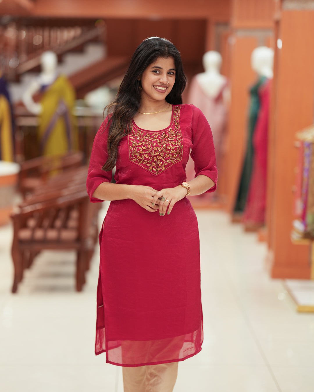 Women's Velvet Organza Kurti -R236