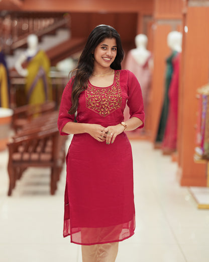 Women's Velvet Organza Kurti -R236