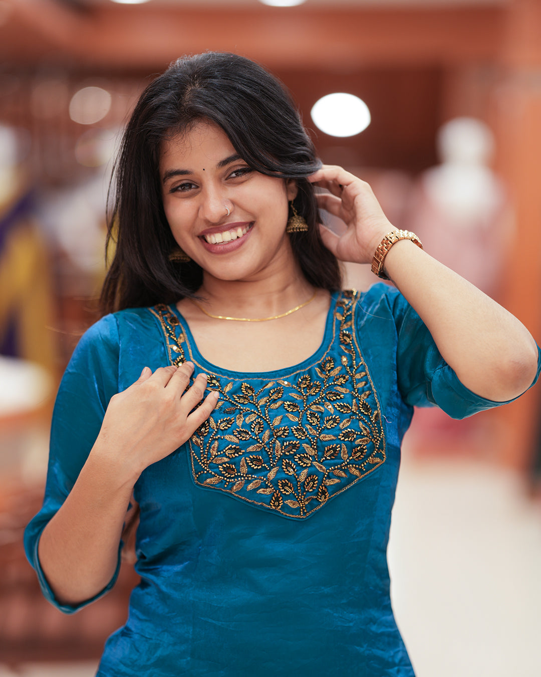 Women's Velvet Organza Kurti -R236