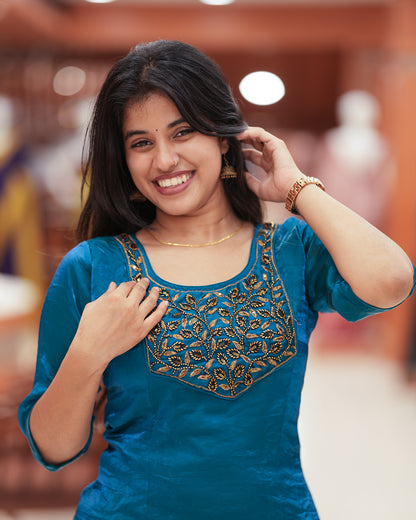 Women's Velvet Organza Kurti -R236