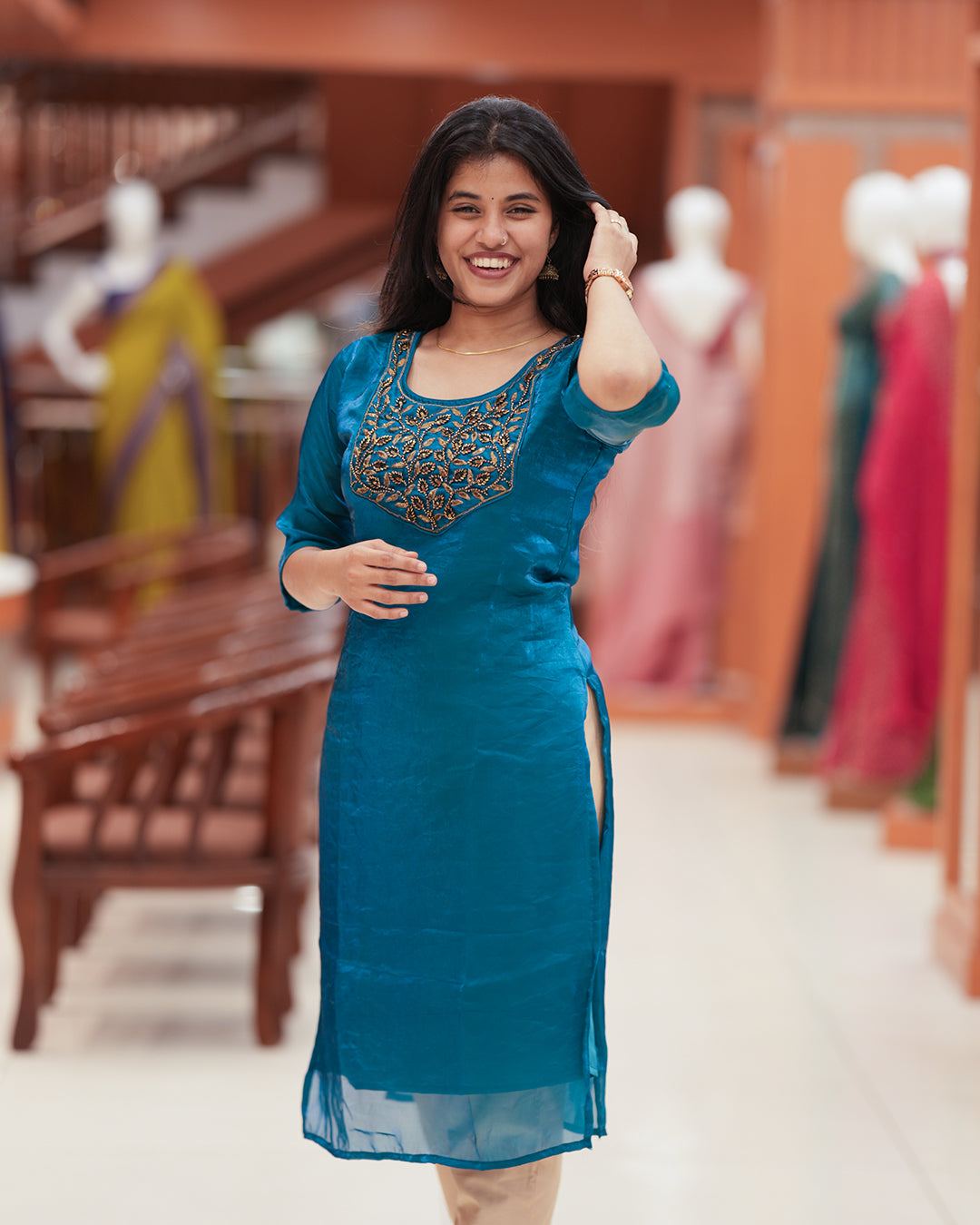 Women's Velvet Organza Kurti -R236