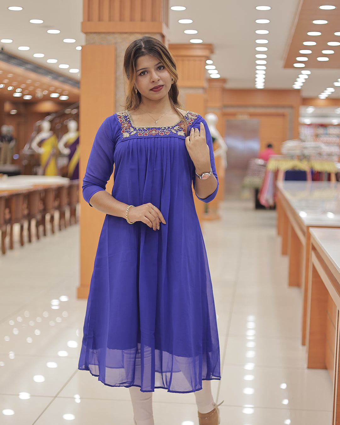Women's Handwork Embroidered A-line Georgette Kurti - R242