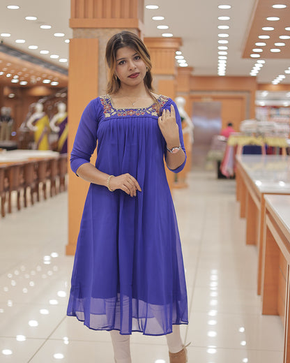 Women's Handwork Embroidered A-line Georgette Kurti - R242
