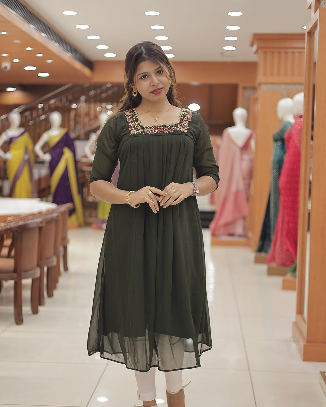 Women's Handwork Embroidered A-line Georgette Kurti - R242