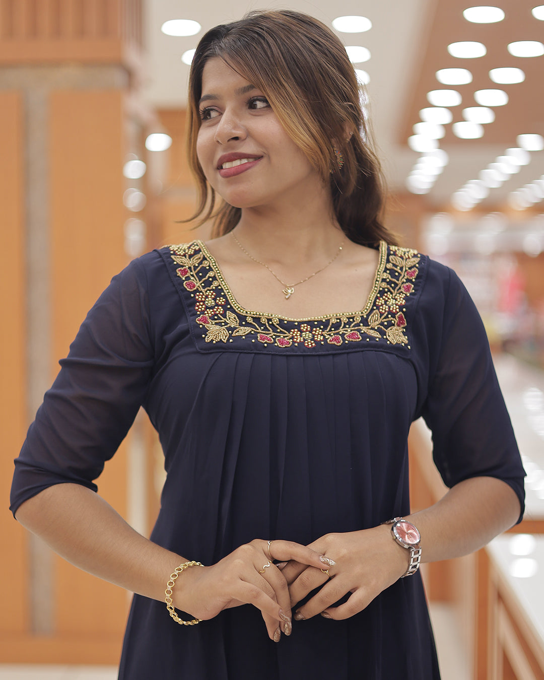 Women's Handwork Embroidered A-line Georgette Kurti - R242