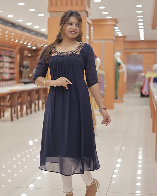 Women's Handwork Embroidered A-line Georgette Kurti - R242
