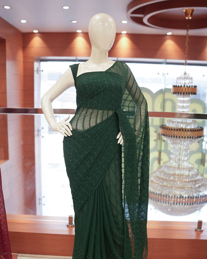 Silky Georgette Saree with Sequence Spreaded Stripes Designs - Code: R273