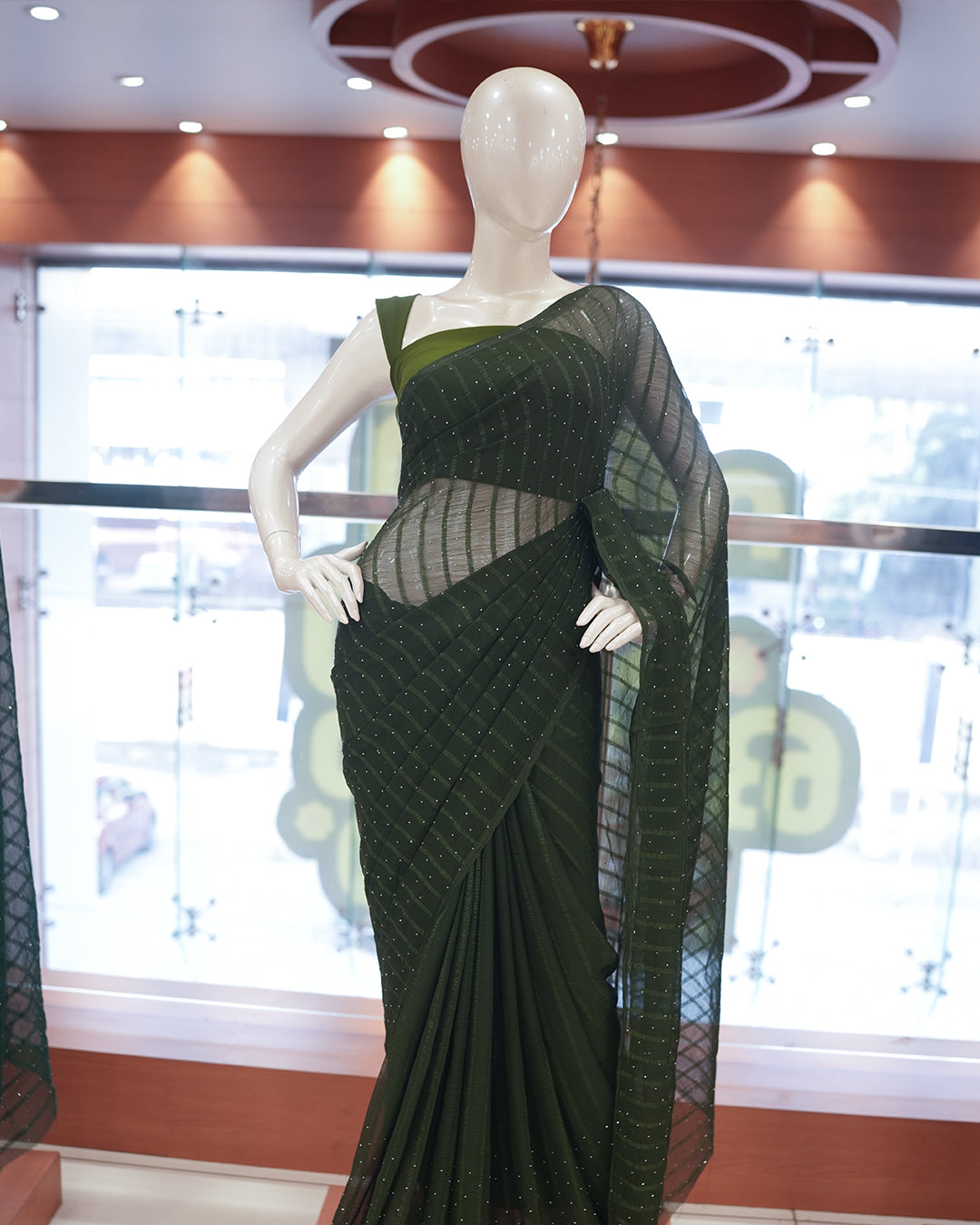 Silky Georgette Saree with Sequence Spreaded Stripes Designs - Code: R273