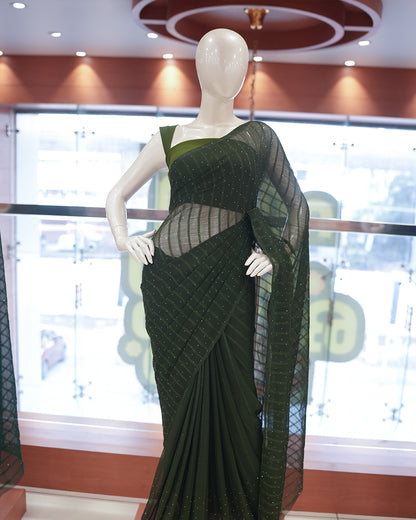 Silky Georgette Saree with Sequence Spreaded Stripes Designs - Code: R273